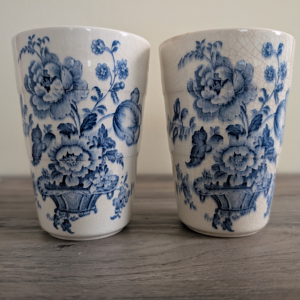 Charlotte Royal Crownford Ironstone England Blue & White Floral Cups